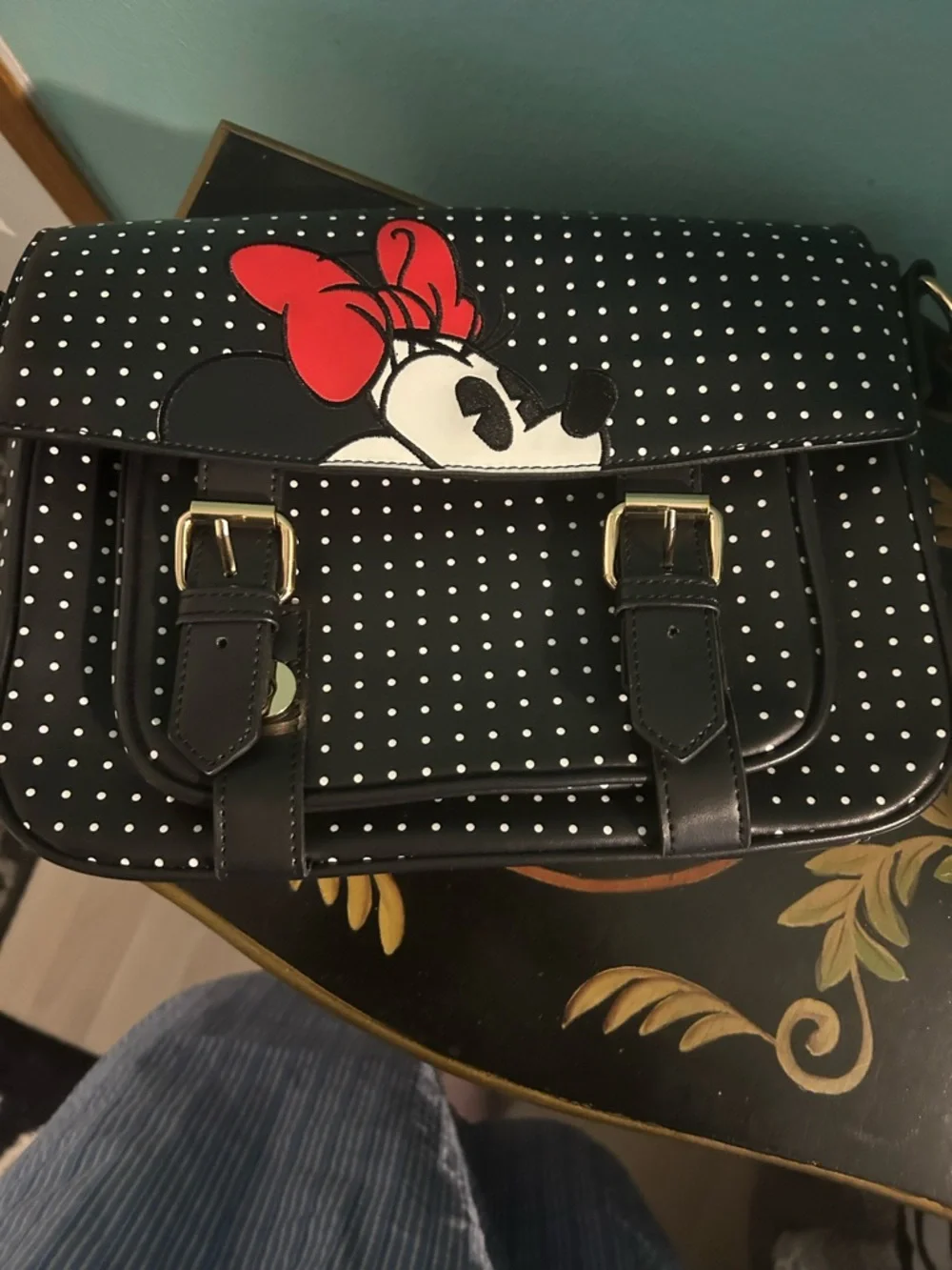 Disney Black Polka Dot Minnie Satchel with Red Bow. Rare. No smoking home. - Picture 2 of 7